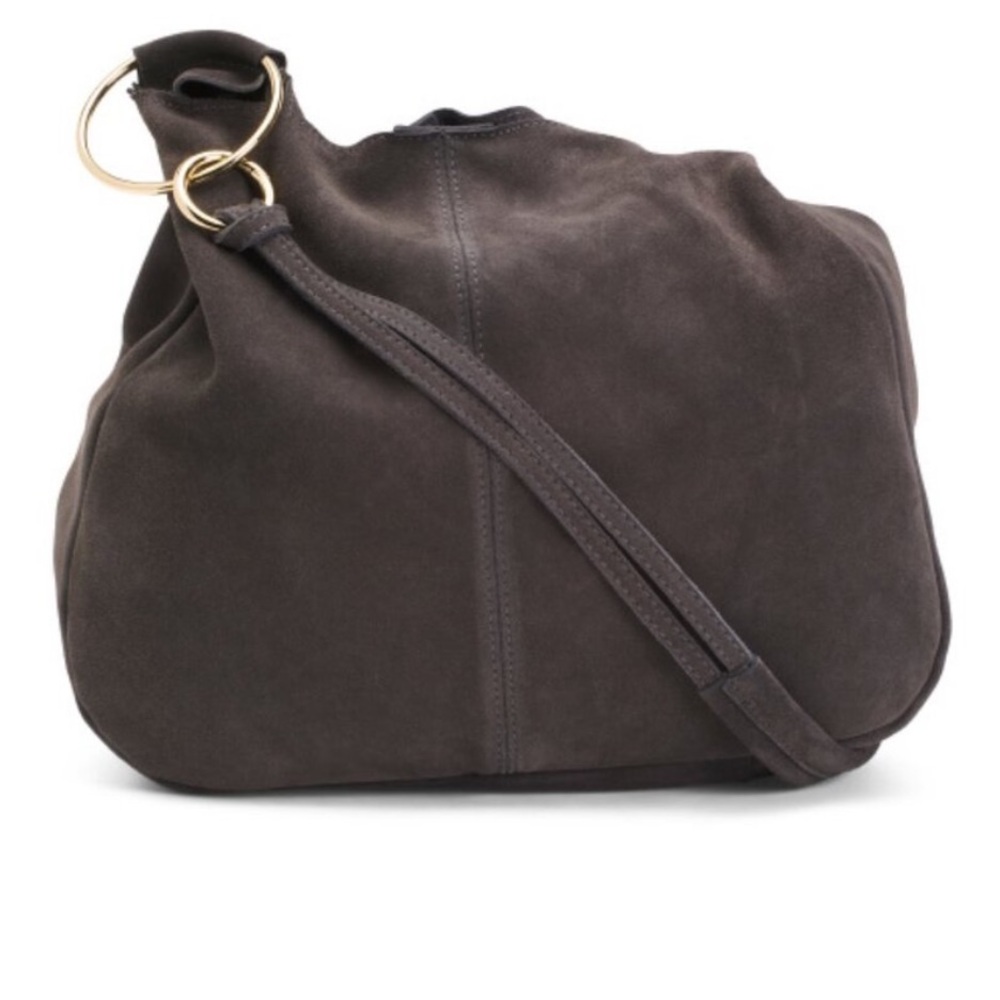 NEW CLAUDIA dark brown Made In Italy Suede Satchel Hobo With Rings